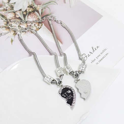 Best Friends Forever Necklace and Bracelet,Engraved puzzle friendship pendant necklace and bracelet set of 4, Silver Tone Alloy Rhinestone Necklace in Saudi Arabia