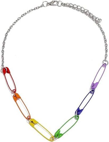 KaFu Punk Colorful Rainbow Safety Pin Choker Necklace for Women Unique Minimalist Paperclip Necklace Hip Hop Party Jewelry in Kuwait