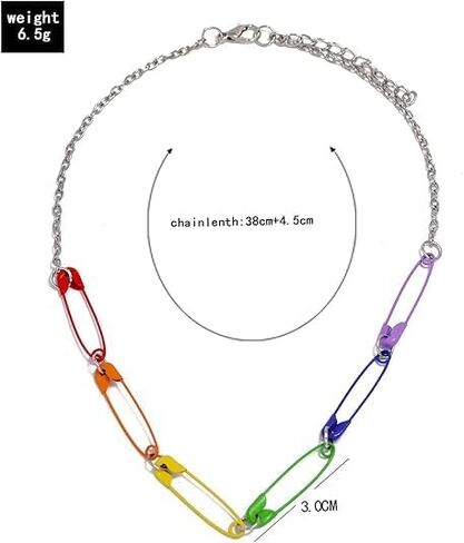 KaFu Punk Colorful Rainbow Safety Pin Choker Necklace for Women Unique Minimalist Paperclip Necklace Hip Hop Party Jewelry in Kuwait