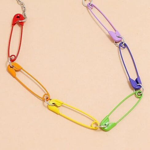 KaFu Punk Colorful Rainbow Safety Pin Choker Necklace for Women Unique Minimalist Paperclip Necklace Hip Hop Party Jewelry in Kuwait
