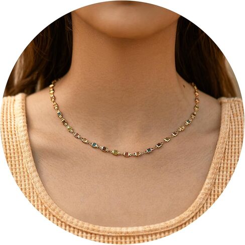 Rainbow Cube Choker Necklace for Women-Crystal Beads Chain Necklace Gold Plated Fashion Waterproof Non Tarnish Boho Jewelry For Birthday Valuntine's Day Mother's Day Christamas Thanksgiving Gifts in Saudi Arabia