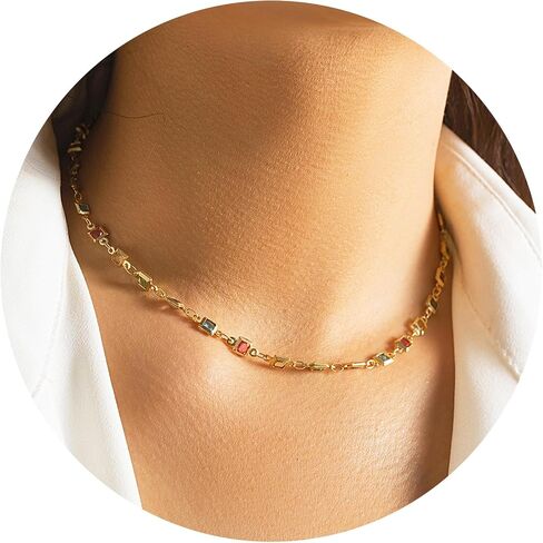 Rainbow Cube Choker Necklace for Women-Crystal Beads Chain Necklace Gold Plated Fashion Waterproof Non Tarnish Boho Jewelry For Birthday Valuntine's Day Mother's Day Christamas Thanksgiving Gifts in Saudi Arabia