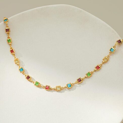 Rainbow Cube Choker Necklace for Women-Crystal Beads Chain Necklace Gold Plated Fashion Waterproof Non Tarnish Boho Jewelry For Birthday Valuntine's Day Mother's Day Christamas Thanksgiving Gifts in Saudi Arabia
