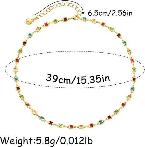 Rainbow Cube Choker Necklace for Women-Crystal Beads Chain Necklace Gold Plated Fashion Waterproof Non Tarnish Boho Jewelry For Birthday Valuntine's Day Mother's Day Christamas Thanksgiving Gifts in Saudi Arabia