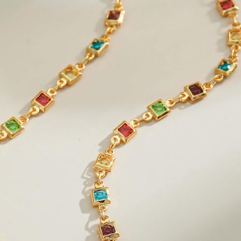 Rainbow Cube Choker Necklace for Women-Crystal Beads Chain Necklace Gold Plated Fashion Waterproof Non Tarnish Boho Jewelry For Birthday Valuntine's Day Mother's Day Christamas Thanksgiving Gifts in Saudi Arabia