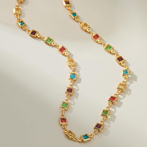 Rainbow Cube Choker Necklace for Women-Crystal Beads Chain Necklace Gold Plated Fashion Waterproof Non Tarnish Boho Jewelry For Birthday Valuntine's Day Mother's Day Christamas Thanksgiving Gifts in Saudi Arabia