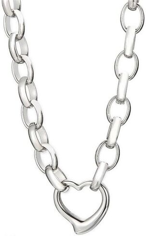 Stainless Steel Chunky Chain Necklace with Charm Heart for Women Punk Jewelry Gift in Saudi Arabia