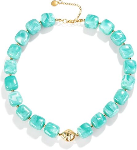 Beaded Necklaces for Women Trendy, Colorful Chunky Polished Resin Statement Necklace, Y2K Jewelry for Daily Wear, Vacation and Gift in Saudi Arabia