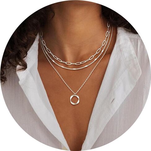Layered Chain Necklace, Multi-Strand Pendant Jewelry for Women, Simple Stylish Accessory for Daily Outfits in Kuwait