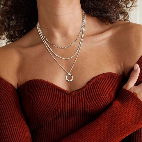Layered Chain Necklace, Multi-Strand Pendant Jewelry for Women, Simple Stylish Accessory for Daily Outfits in Kuwait
