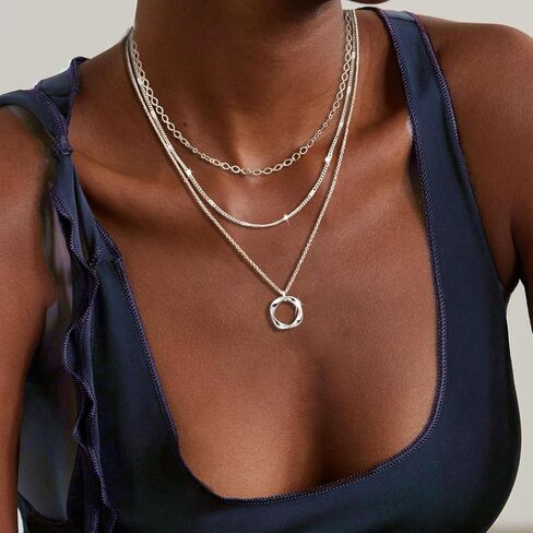 Layered Chain Necklace, Multi-Strand Pendant Jewelry for Women, Simple Stylish Accessory for Daily Outfits in Kuwait