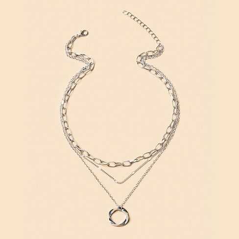 Layered Chain Necklace, Multi-Strand Pendant Jewelry for Women, Simple Stylish Accessory for Daily Outfits in Kuwait