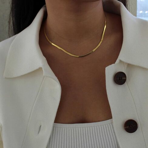 Stainless Steel Snake Chain Necklace Adjustable Flat Chain Jewelry for Layering Lightweight Fashion Accessory in Kuwait