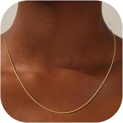 S925 Sterling Silver Box Chain Necklace for Women - 18K Gold Plated 0.8mm Sterling Silver Box Chain Necklace Thick Sturdy Colourfast Chain Necklaces Jewelery for Women 16/18/20/22 Inch in Saudi Arabia