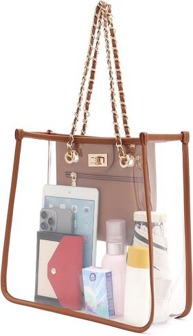 GOIACII Clear Tote Bag for Stadium Events Women Shoulder Handbag Purse with Chain Strap for Gym Beach Concert in Saudi Arabia