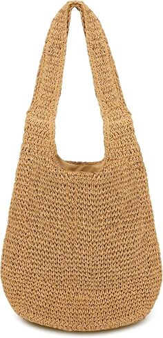 Women Straw Beach Bag Summer Soft Large Woven Shoulder Handbag, Handmade Crochet Tote Bag, Boho Woven Straw Bag in Kuwait