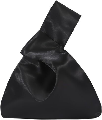 CRASPIRE Wrist Bag Knot Women's Satin Knot Bag Black Clutch Evening Handbag Mini Purse Small Tote Phone Wallet Satin Cloth Elegant Style Portable Travel Change Storage Wristlets in Kuwait