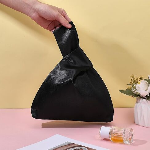 CRASPIRE Wrist Bag Knot Women's Satin Knot Bag Black Clutch Evening Handbag Mini Purse Small Tote Phone Wallet Satin Cloth Elegant Style Portable Travel Change Storage Wristlets in Kuwait