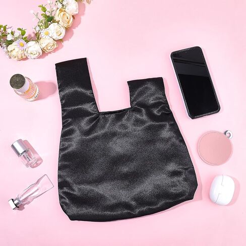 CRASPIRE Wrist Bag Knot Women's Satin Knot Bag Black Clutch Evening Handbag Mini Purse Small Tote Phone Wallet Satin Cloth Elegant Style Portable Travel Change Storage Wristlets in Kuwait