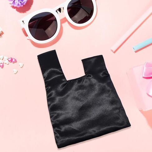 CRASPIRE Wrist Bag Knot Women's Satin Knot Bag Black Clutch Evening Handbag Mini Purse Small Tote Phone Wallet Satin Cloth Elegant Style Portable Travel Change Storage Wristlets in Kuwait