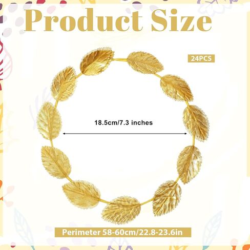 24PCS Gold Laurel Crown Bulk, 7.3inch Gold Laurel Crown Wreath Headbands Golden Leaf Headband Greek Goddess Headpiece Greek Party Decorations for Halloween,Party Festival in Kuwait