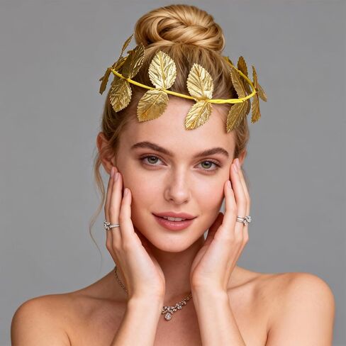 24PCS Gold Laurel Crown Bulk, 7.3inch Gold Laurel Crown Wreath Headbands Golden Leaf Headband Greek Goddess Headpiece Greek Party Decorations for Halloween,Party Festival in Kuwait