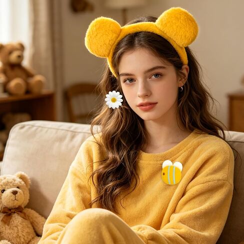 Yellow Bear Ears Headband Adult, Bear Costume Fur Animal Ear Hair Band for Women, Hallowen Costume Party, Cosplay, Festival, Photo Prop Accessories in Kuwait