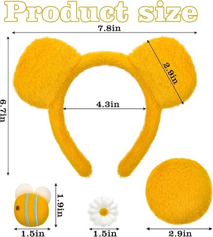 Yellow Bear Ears Headband Adult, Bear Costume Fur Animal Ear Hair Band for Women, Hallowen Costume Party, Cosplay, Festival, Photo Prop Accessories in Kuwait
