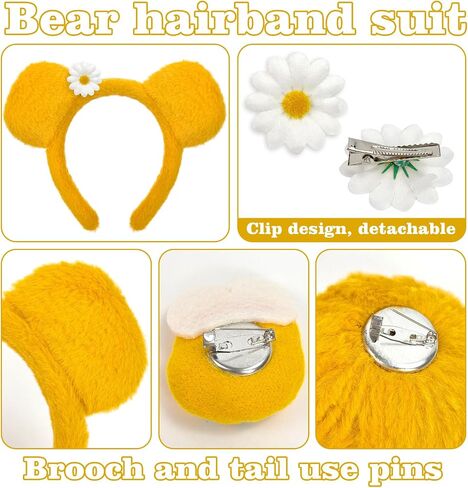 Yellow Bear Ears Headband Adult, Bear Costume Fur Animal Ear Hair Band for Women, Hallowen Costume Party, Cosplay, Festival, Photo Prop Accessories in Kuwait