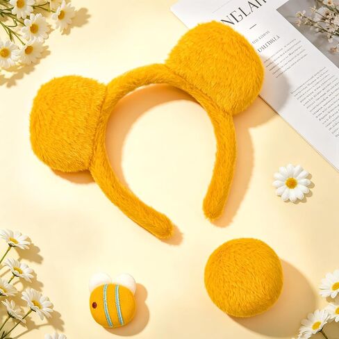 Yellow Bear Ears Headband Adult, Bear Costume Fur Animal Ear Hair Band for Women, Hallowen Costume Party, Cosplay, Festival, Photo Prop Accessories in Kuwait