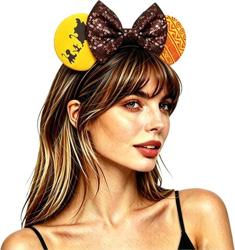 Trnerm Headband for Adult, Sequin Brown Bows Park Ears for Halloween Costume - Lion in Saudi Arabia