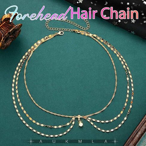 سلسلة رأس من Aukmla Boho، قطعة رأس ذهبية من حجر الراين للحفلات الراقصة، مجوهرات ذات طبقات للرأس للنساء in Kuwait