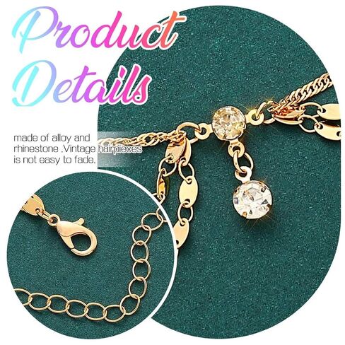سلسلة رأس من Aukmla Boho، قطعة رأس ذهبية من حجر الراين للحفلات الراقصة، مجوهرات ذات طبقات للرأس للنساء in Kuwait