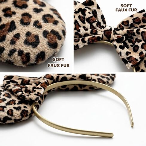 Animal Kingdom Ears, Cheetah Ears Headband with Leopard Print Bow, Faux Fur Animal Ears for Women, Party Costume Accessories for Adult Events and Cosplay in Saudi Arabia