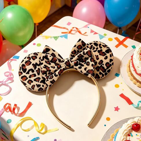 Animal Kingdom Ears, Cheetah Ears Headband with Leopard Print Bow, Faux Fur Animal Ears for Women, Party Costume Accessories for Adult Events and Cosplay in Saudi Arabia
