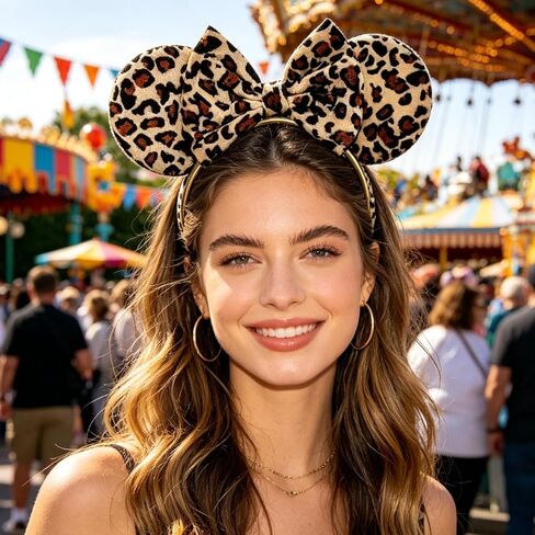 Animal Kingdom Ears, Cheetah Ears Headband with Leopard Print Bow, Faux Fur Animal Ears for Women, Party Costume Accessories for Adult Events and Cosplay in Saudi Arabia