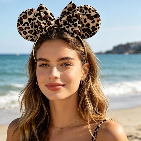 Animal Kingdom Ears, Cheetah Ears Headband with Leopard Print Bow, Faux Fur Animal Ears for Women, Party Costume Accessories for Adult Events and Cosplay in Saudi Arabia