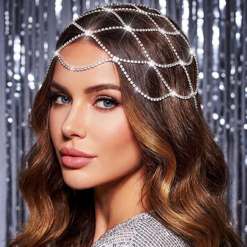 Gortin Rhinestones Headpiece Caps Silver 1920s Crystal Head Chain 20s Sparkle Flapper Head Piece Hair Accessories for Women (Gold) in Kuwait