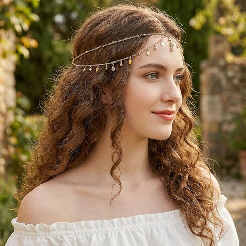 Gold Head Chain - Rhinestone Sequin Gold Headpiece Egyptian Head-Piece Genie Head Jewelry for Women Girls, Egyptian Hair Accessories for Festival Prom Wedding Bridal in Kuwait