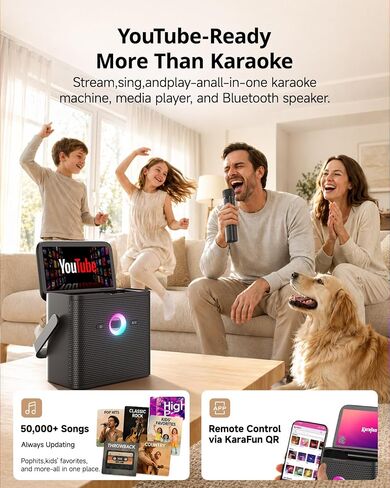 Karaoke Machine for Adults Kids, with Lyrics Display Screen, WiFi Connect to YouTube & Karaoke App, 2 EQ Autotune Wireless Microphones Portable Karaokes PA System for Home Family Party Camping in Saudi Arabia