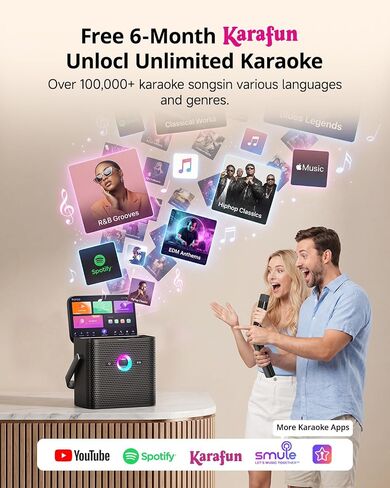 Karaoke Machine for Adults Kids, with Lyrics Display Screen, WiFi Connect to YouTube & Karaoke App, 2 EQ Autotune Wireless Microphones Portable Karaokes PA System for Home Family Party Camping in Saudi Arabia