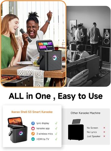 Karaoke Machine for Adults Kids, with Lyrics Display Screen, WiFi Connect to YouTube & Karaoke App, 2 EQ Autotune Wireless Microphones Portable Karaokes PA System for Home Family Party Camping in Saudi Arabia