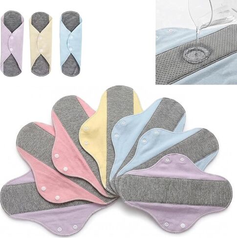 Graphene Reusable Incontinence Pads (6 Pack) - Washable Cloth Menstrual Pads for Heavy Flow, Leakproof Overnight Postpartum Pads for Women & Elderly, Odor Control & High Absorbency (Assorted Colors) in Saudi Arabia