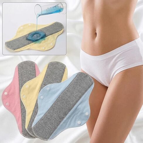 Graphene Reusable Incontinence Pads (6 Pack) - Washable Cloth Menstrual Pads for Heavy Flow, Leakproof Overnight Postpartum Pads for Women & Elderly, Odor Control & High Absorbency (Assorted Colors) in Saudi Arabia