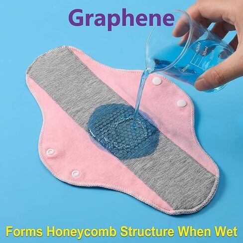 Graphene Reusable Incontinence Pads (6 Pack) - Washable Cloth Menstrual Pads for Heavy Flow, Leakproof Overnight Postpartum Pads for Women & Elderly, Odor Control & High Absorbency (Assorted Colors) in Saudi Arabia