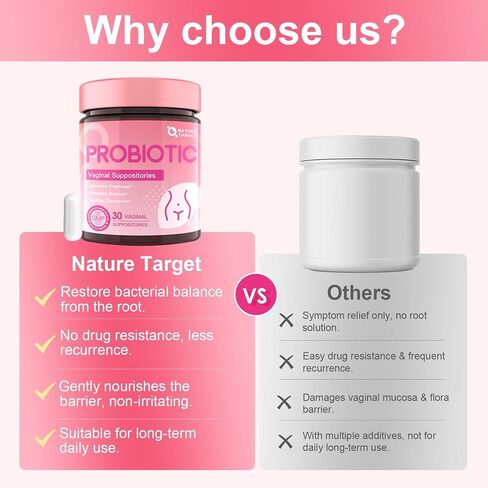 تحاميل البروبيوتيك المهبلية للنساء من NATURE TARGET، عدد 30 | يوازن درجة الحموضة المهبلية، ويزيل الرائحة الكريهة، ويدعم النضارة، ويخفف من التهيج والجفاف، نباتي 100%، خالي من البارابين in Kuwait