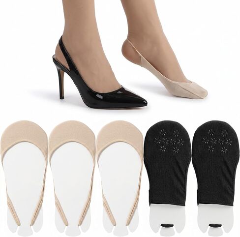Ymapinc 5 Pairs No Show Socks for Heels, Half Socks for Women, Invisible Non-Slip Toe Topper Sock with Grips, Low Cut Forefoot Cushion Sock for Heels Flats Slingback Shoes in Kuwait