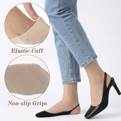 Ymapinc 5 Pairs No Show Socks for Heels, Half Socks for Women, Invisible Non-Slip Toe Topper Sock with Grips, Low Cut Forefoot Cushion Sock for Heels Flats Slingback Shoes in Kuwait