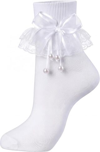 Dicry Womens Frilly Ruffle Ankle Socks with Lace Bows Tassels Pearls in Saudi Arabia