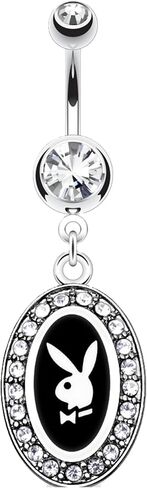 Belly Button Ring Playboy Bunny Round Frame with Paved Gems Dangle Navel in Kuwait